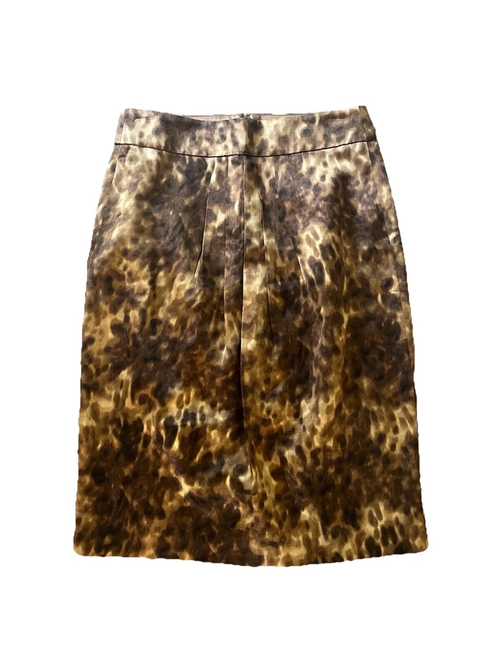 NWT J. Crew Women's Brown Gold Animal Print Silk Wool Blend Pencil Skirt Size 0